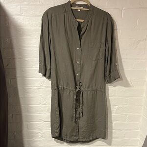 James Perse Khaki Mid Sleeve Dress Linen Sz Medium